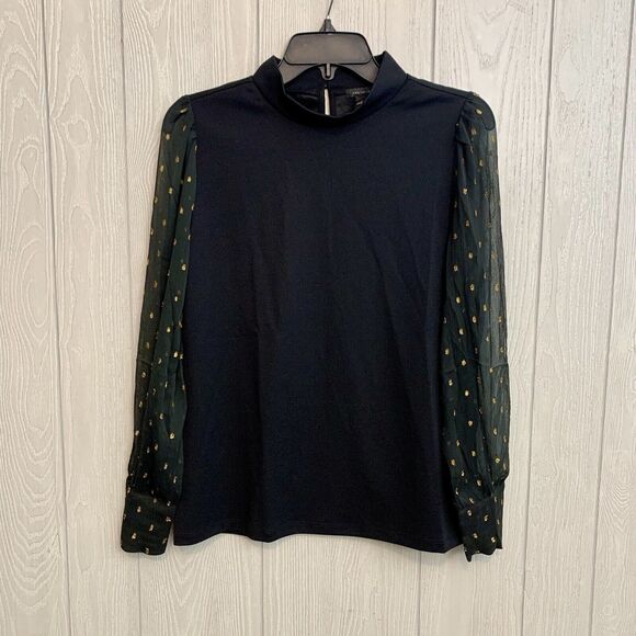 Ann Taylor Black Sheer Sleeve Gold Dot Size Small NWT - Picture 1 of 4
